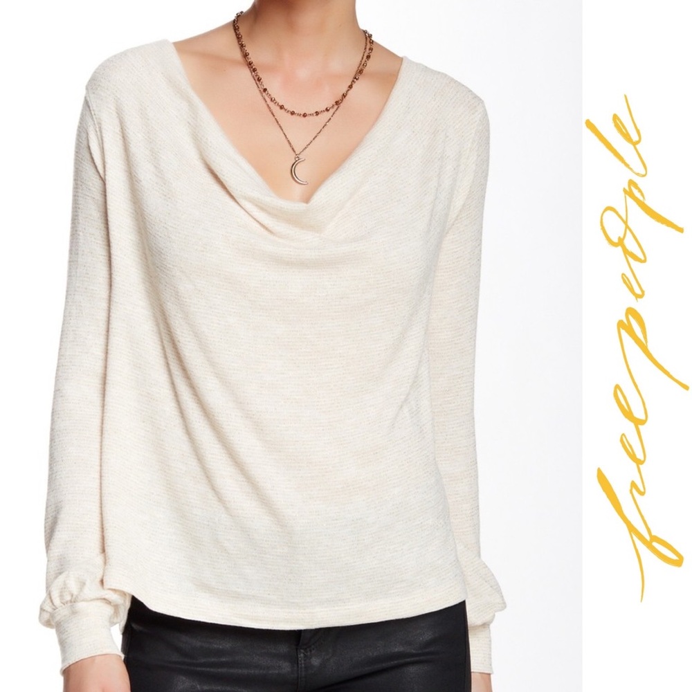 FREE PEOPLE. Ivory, Gold Stripe Cowl Neck Knit!